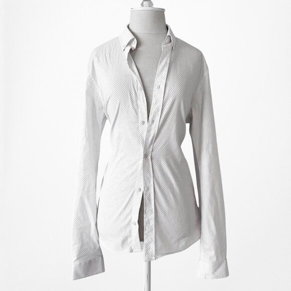Zara White Blue Polka Dot Button Down Shirt Top Size S - Picture 3 of 6